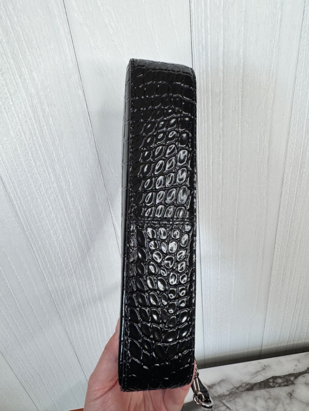 Michael Kors Empire Crocodile-Embossed Leather Chain-Link Pochette in black - Picture 7 of 11